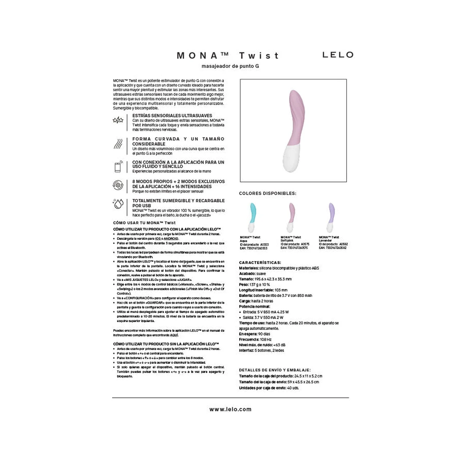 LELO - MONA TWIST VIBRADOR DE PONTO G RECARREGÁVEL COM CONTROLE POR APLICATIVO LAVANDA